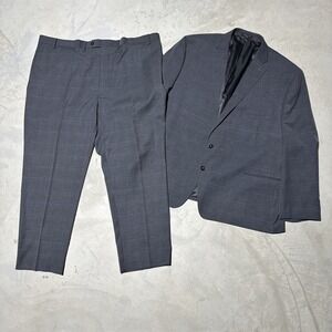 Shaquille O'neal Men's Grey Plaid Suit SZ 56R Blazer Pant Inner Pockets SZ 48x30